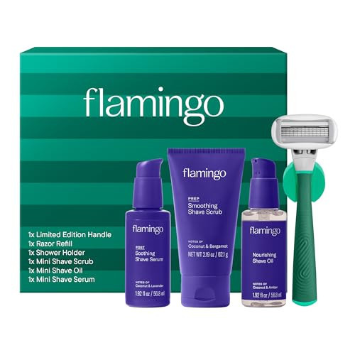 Flamingo Women's Razor Holiday Gift Set - Razor Handle, Blade Refill, Mini Smoothing Shave Scrub, Mini Nourishing Shaving Oil, Mini Soothing Shave Serum, and Shower Holder | Amazon (US)