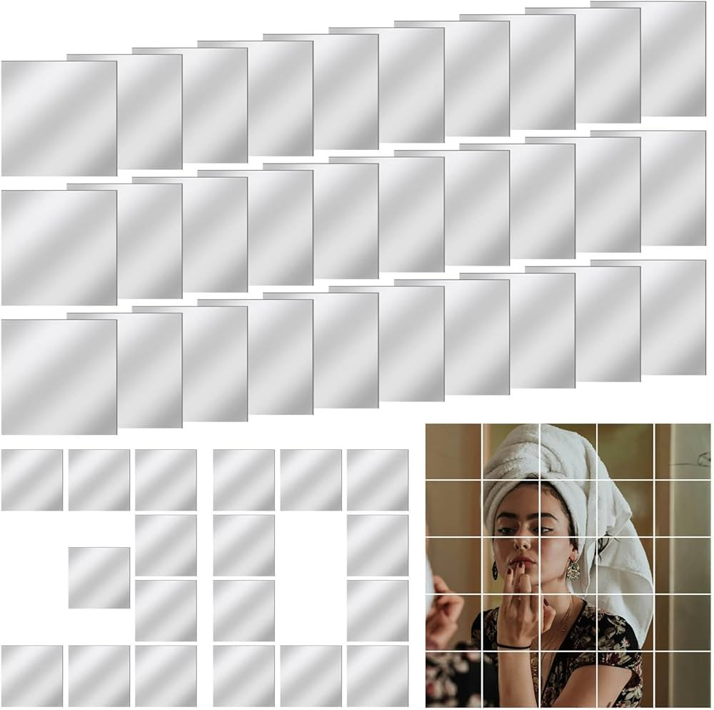 30 PCS Acrylic Mini Mirror Tiles Self Adhesive, 2 Inches Square High-Definition Tiny Mirror Tiles... | Amazon (US)