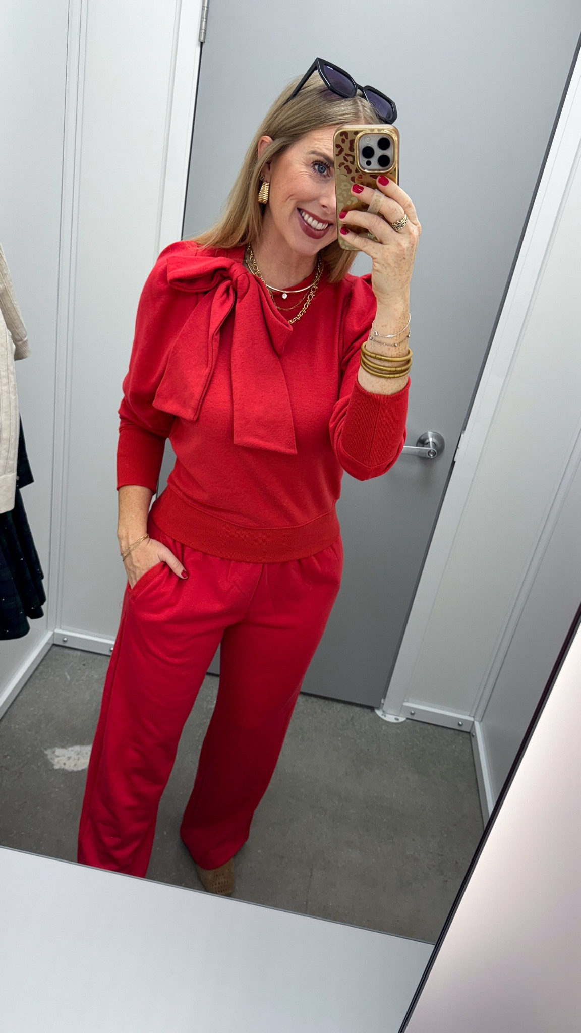 Red bow sweatshirt and matching red sweatpants from Walmart!