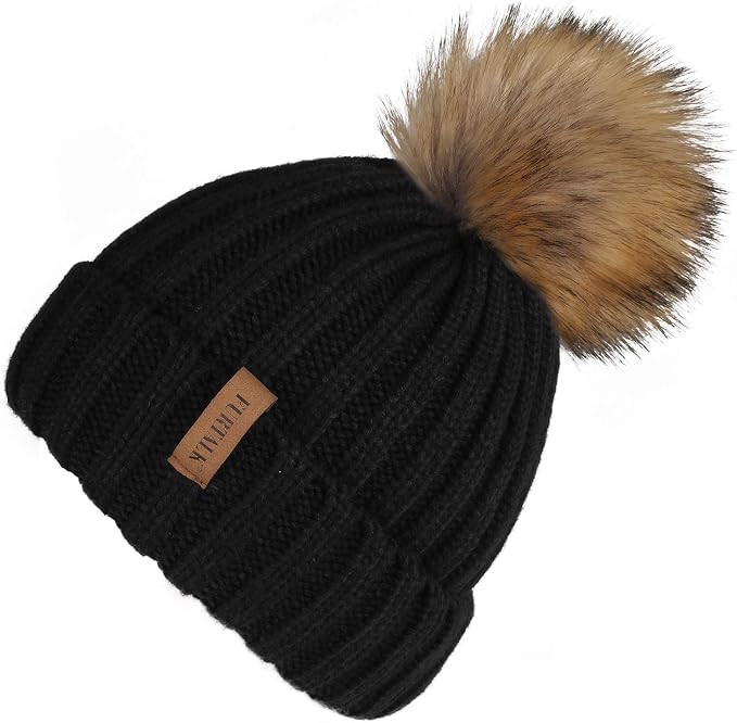 FURTALK Kids Winter Hat Toddler Knitted Pom Beanie Hat Cotton Lined Faux Fur Pom Pom Cap Baby Gir... | Amazon (US)