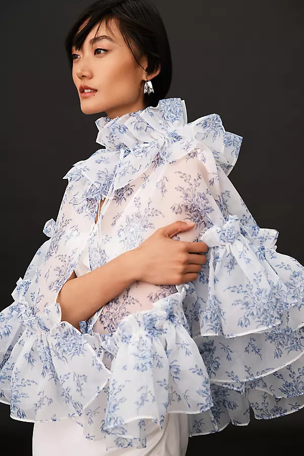Selkie Ruffled Opera Cape By Selkie in Blue | Anthropologie (US)