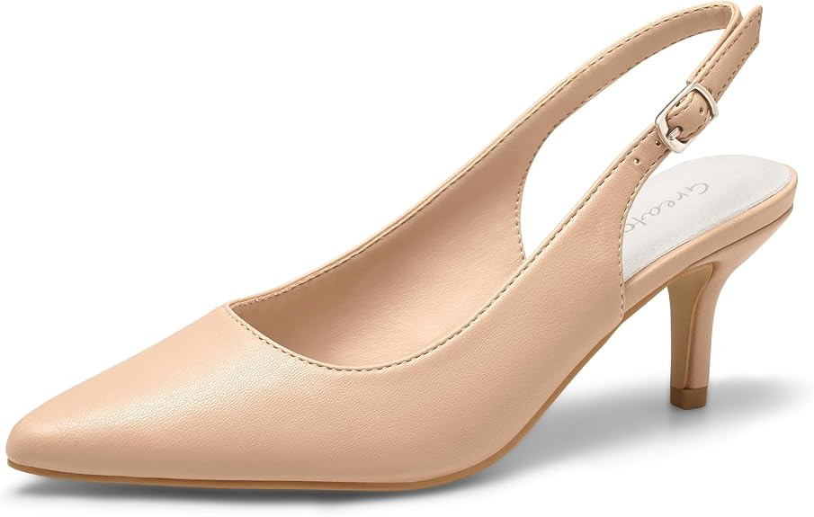 Greatonu Women's Kitten Heels Pointed Toe Slingback Dress Pumps Shoes | Amazon (US)