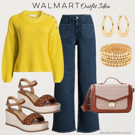 ⭐️ Walmart Spring Outfit idea 
Wide leg jeans 
Wedge sandals 
Yellow sweater
Free Assembly 

#LTKfindsunder50 #LTKshoecrush #LTKSeasonal