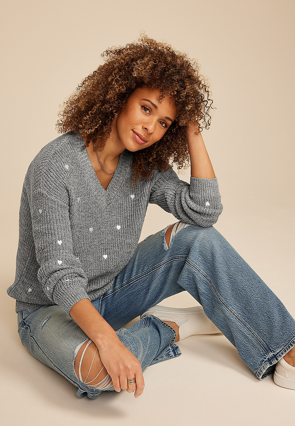 Heart Embroidered Sweater | Maurices