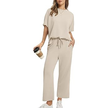 Sampeel Two Piece Sets for Women Summer Outfits Oversized Wide Leg Crop Pants Lounge Sets Airport... | Amazon (US)