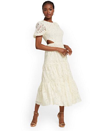 Lace Side Cut-Out Midi Dress - Flying Tomato - New York & Company | New York & Company