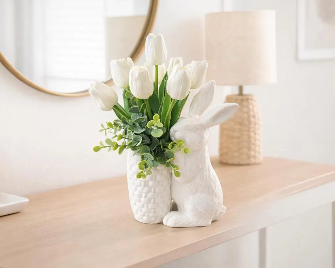 Spring Centerpiece Bunny Vase Decor | Easter Table Decor | Neutral Farmhouse Floral Arrangement |... | Etsy (US)