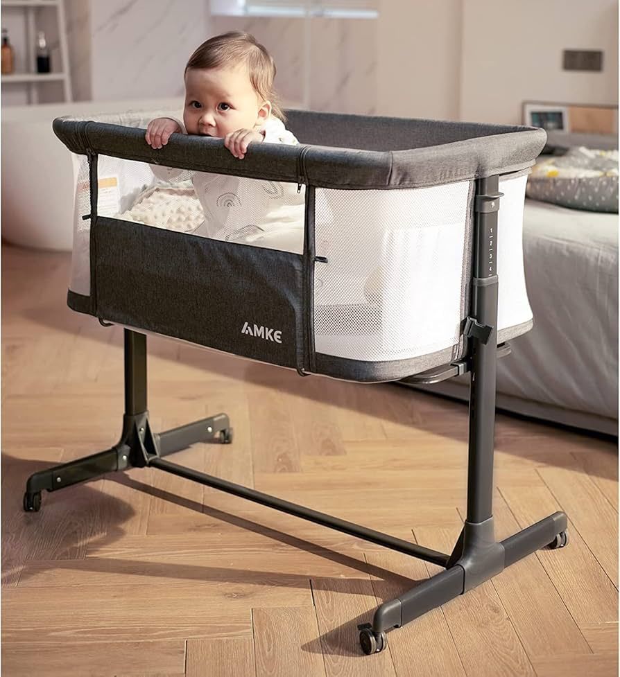 AMKE Baby Bassinets, Bedside Sleeper,All mesh Crib Portable for Safe Co-Sleeping, Adjustable Baby... | Amazon (US)