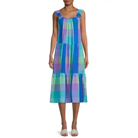 Time and Tru Women s Flutter Sleeve Midi Dress | Walmart (US)