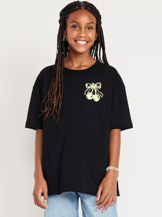 Oversized Short-Sleeve Graphic Raw-Edge T-Shirt for Girls | Old Navy (US)