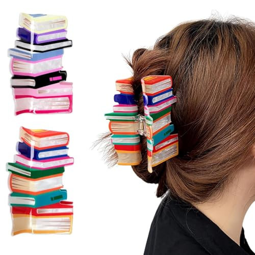 2pcs Book Hair Claw Clips Back To School Hair Clips for Thin Hair Funny Teacher Hair Jaw Barrettes Cute Hair Accessories for Women Book Lovers Teachers Appreaction Present. | Amazon (US)
