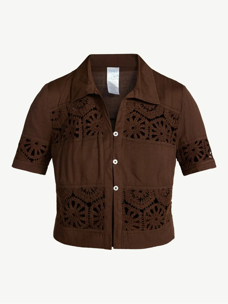 Time and Tru Women's and Women's Plus Size Palm Crochet Coverup Top, Sizes XS-3X | Walmart (US)