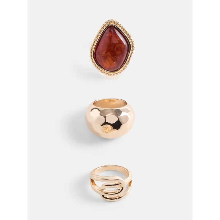 Scenario Women\u2019s Gold Tone Statement Rings, 3-Piece Set | Walmart (US)