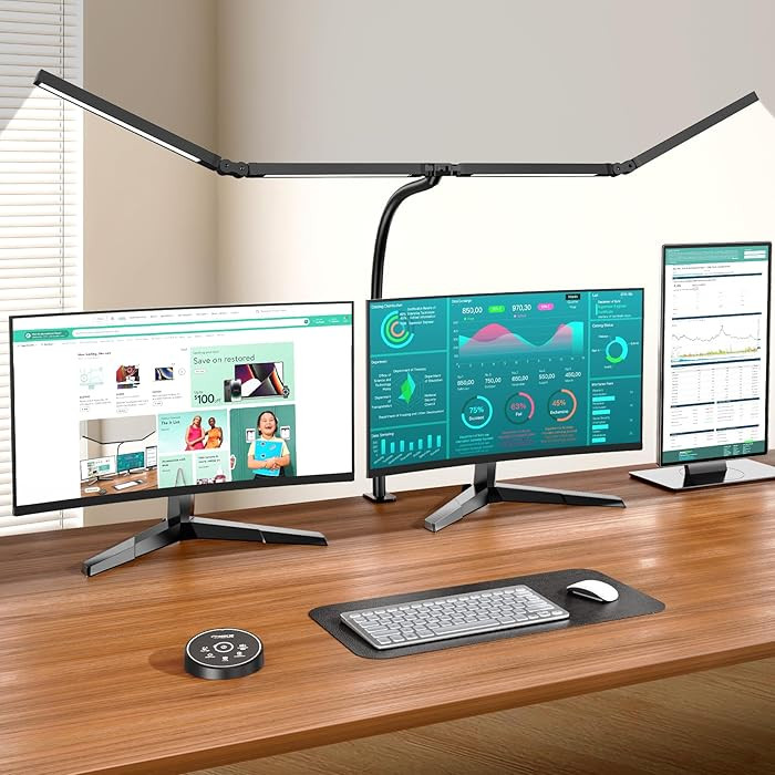 Led Desk Lamps for Home Office - Eye Caring Architect Lamp with Clamp, Double Head Computer Monit... | Amazon (US)