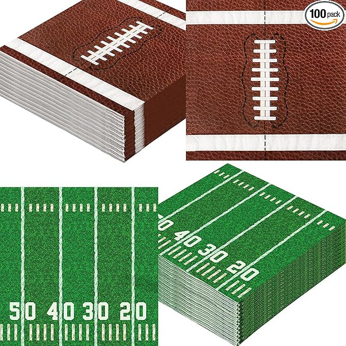 100-Pack Football Party Napkins, 2 Designs, 6.5 Inchs Disposable Paper Napkins, Football Birthday... | Amazon (US)