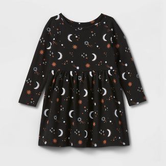 Toddler Girls' Moon and Stars Long Sleeve Knit Dress - Cat & Jack™ Black | Target