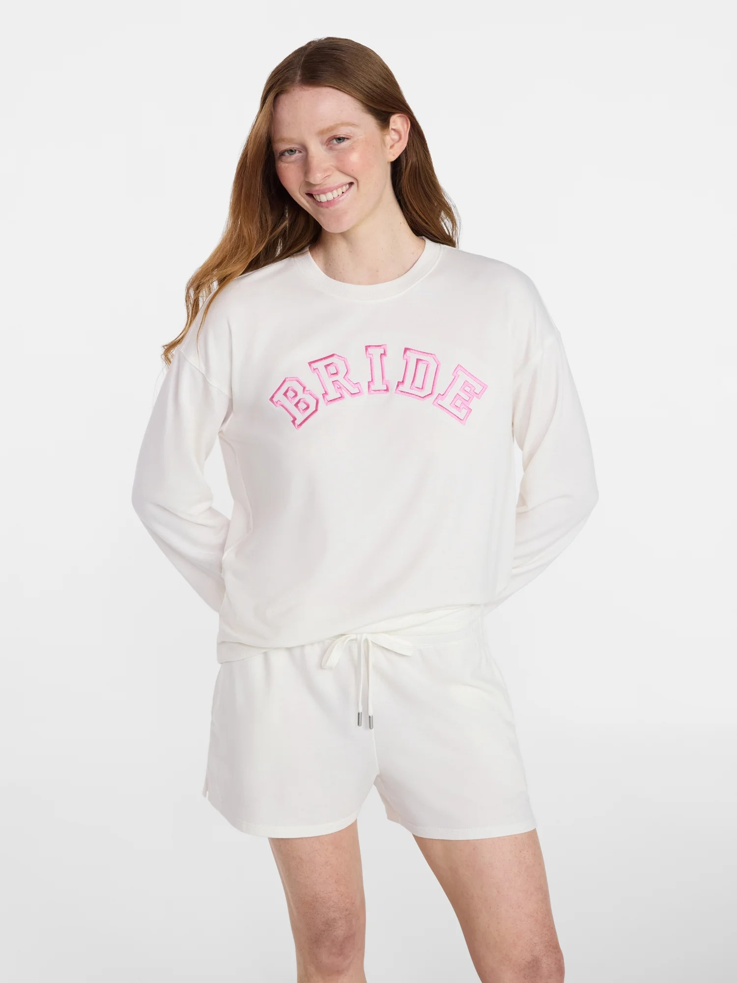 Joyspun Women's French Terry Knit Bridal Long Sleeve Sleep Top, Sizes XS to 3X | Walmart (US)