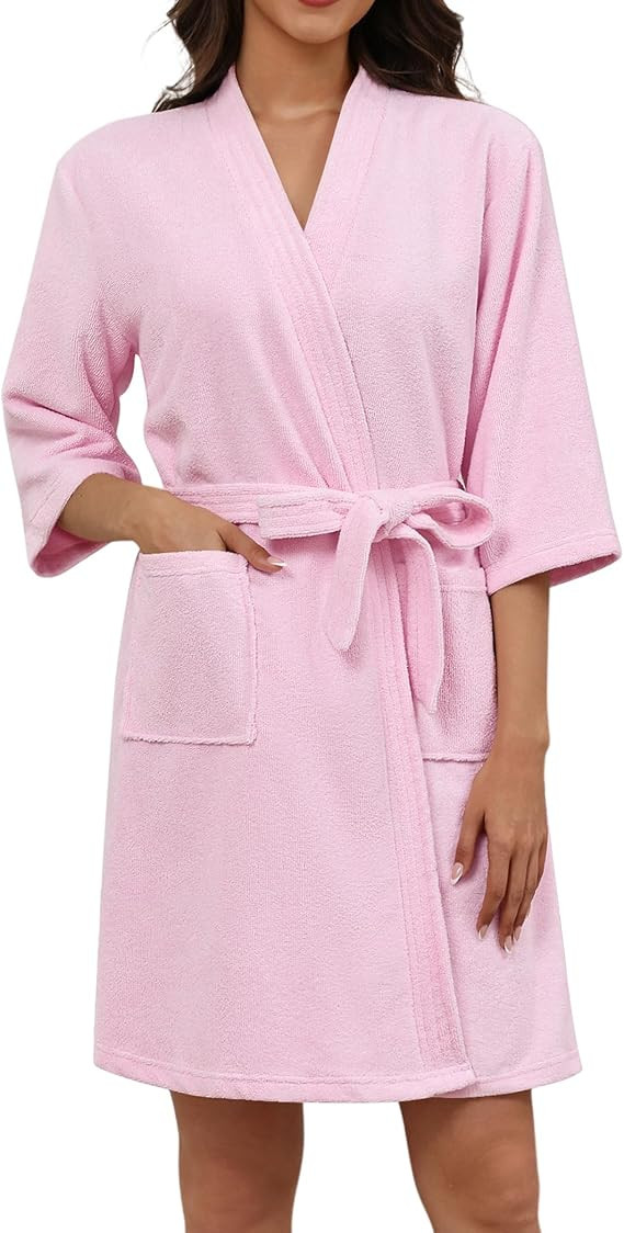 Ekouaer Women Terry Cloth Robes Absorbent Towel Robe Knee Length Soft Bathrobe 3/4 Sleeve Spa Rob... | Amazon (US)