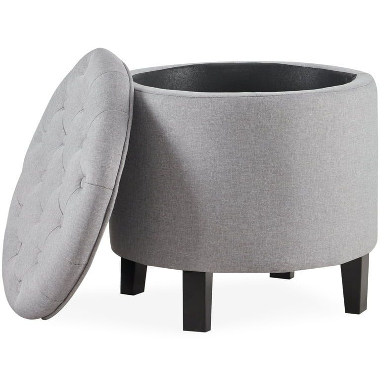 Belleze Nailhead Round Tufted Storage Ottoman Large Footrest Stool Coffee Table Lift Top, (Gray /... | Walmart (US)