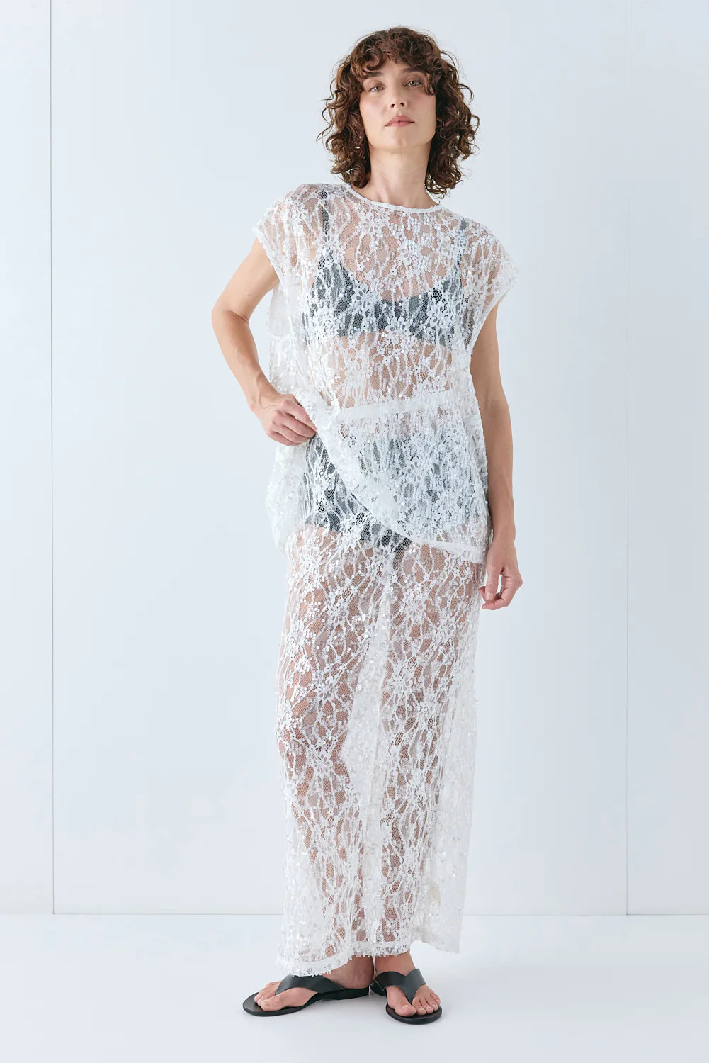 Devyn Sequin Midi Skirt White | VRG Grl