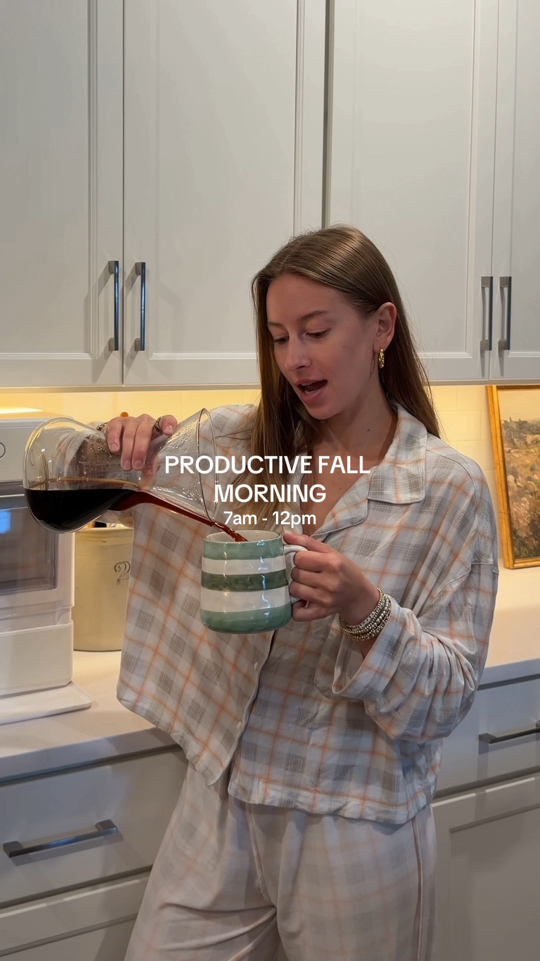 10/29/25 Starting the day slow but productive — cozy in my Dairy Boy plaid pajamas (perfect for fall mornings), sipping from my green striped Anthropologie mug, and then getting ready for the day in my casual fall outfit: the Aritzia fleece zip-up and my Abercrombie jeans. The perfect balance of cozy + put-together for a crisp fall morning.

#LTKSeasonal #LTKStyleTip #LTKHome