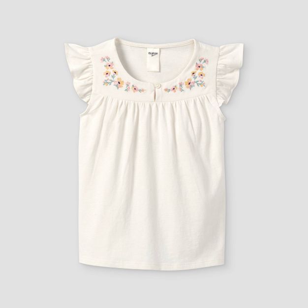 OshKosh B'gosh Toddler Girls' Short Sleeve Embroidered Top - White | Target