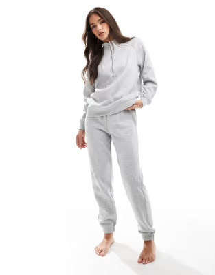 Pieces sweat jogger co-ord with tie waist in light grey melange | ASOS (Global)