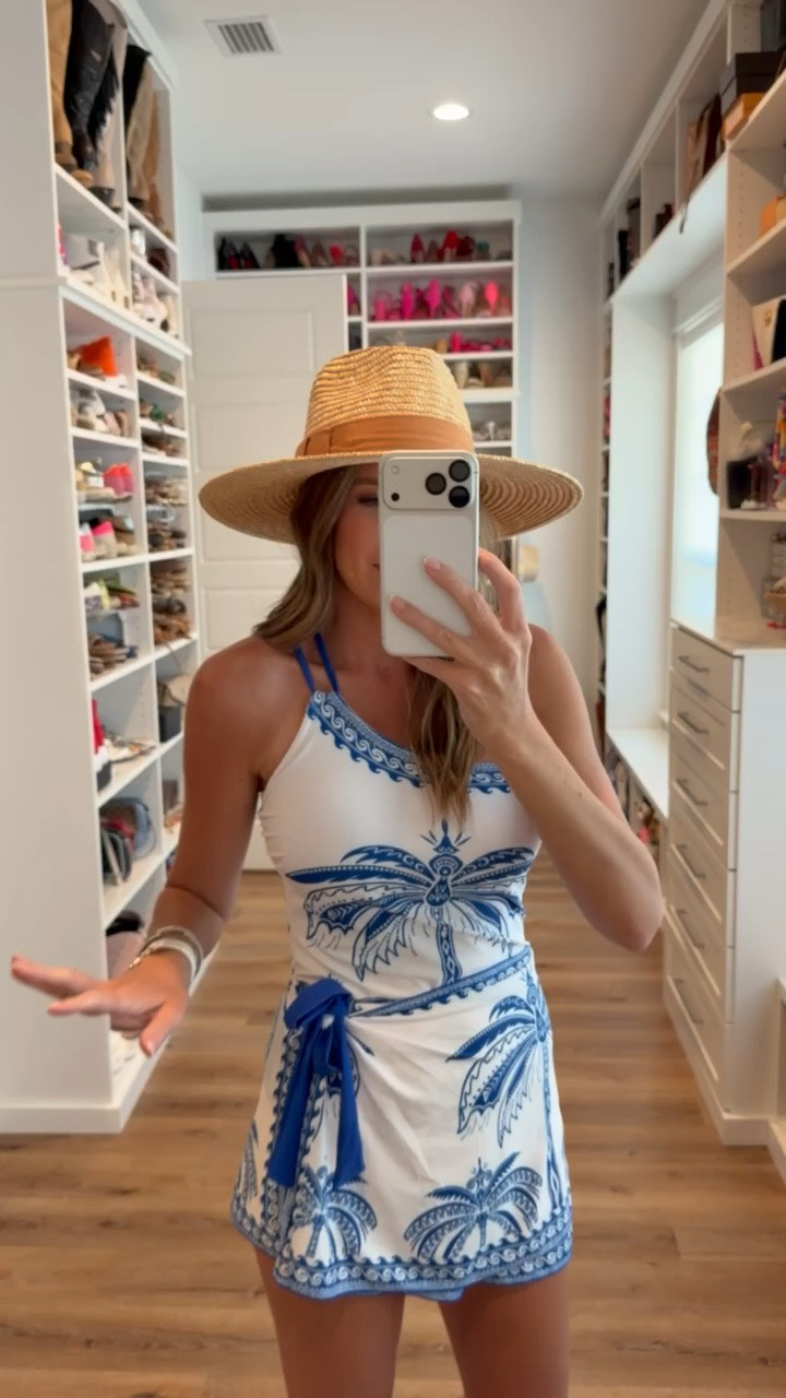 In a medium swimsuit and matching skirt set, hat, sandals and accessories - fits tts.

#LTKootd #LTKSeasonal #LTKSwim