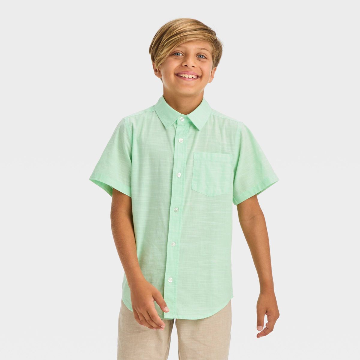 Boys' Short Sleeve Poplin Button-Down Shirt - Cat & Jack™ | Target