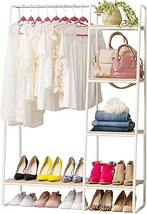 IRIS Metal Garment Rack with Wood Shelves, White and Light Brown | Amazon (US)