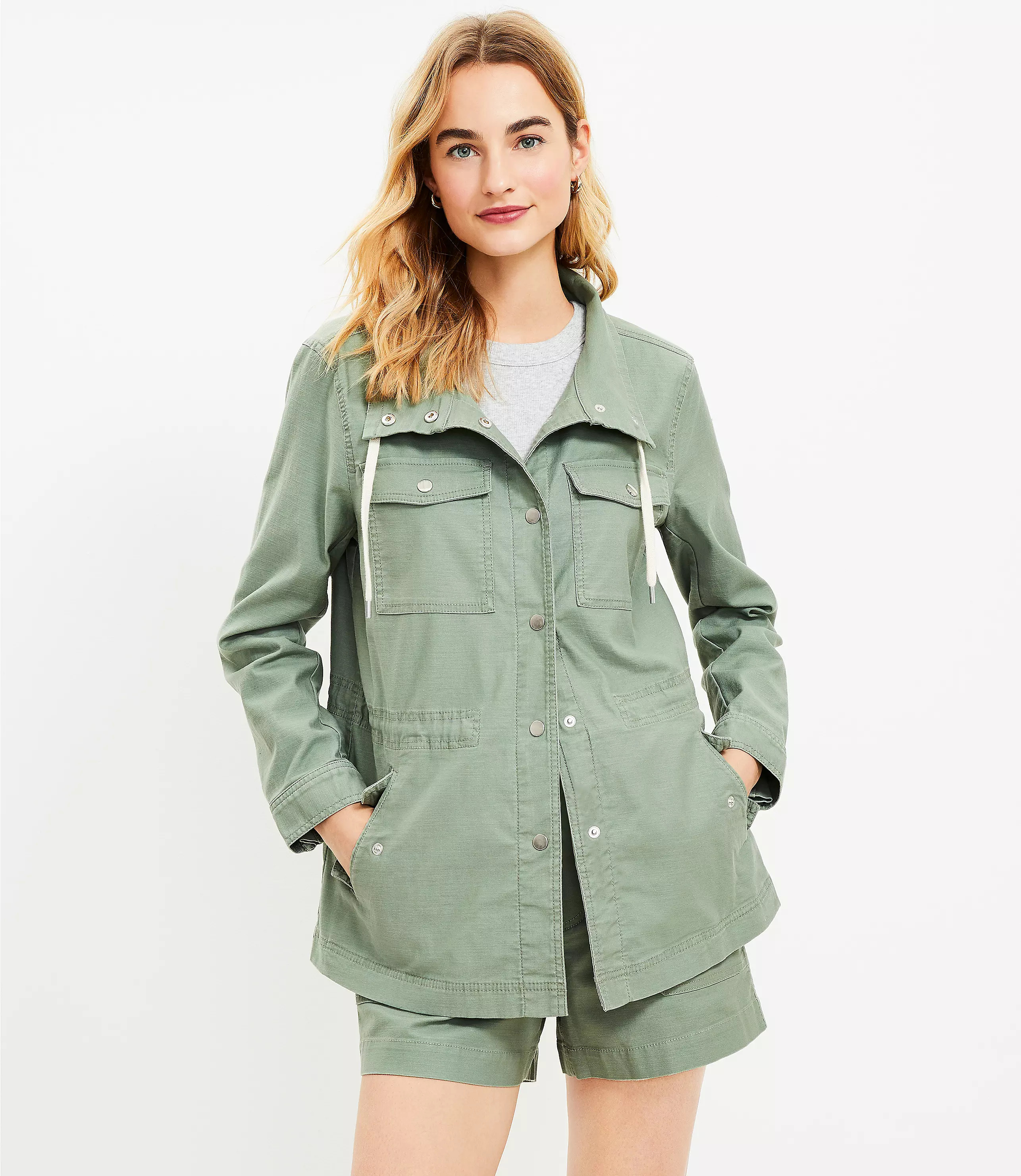 Petite Twill Drawstring Utility Jacket | LOFT
