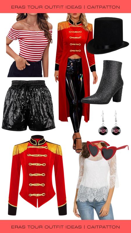 A call back to the old Red tour with these Red Eras Tour outfits!!! Drawing inspo from the ringleader costume and circus master costume Taylor wore on Red Tour! More old school Red era items too!

red era outfit ideas, red outfit ideas, red taylor swift, red Taylor swift outfit idea, red taylor’s version, red eras outfit, red eras tour outfit, eras tour outfit ideas, eras tour outfits, eras outfit idea, taylor swift eras tour, taylor swift red eras tour, eras tour outfit inspo, top hat, rhinestone boots, rhinestone shorts, lace top, red heart sunglasses, striped top, nautical striped top

#LTKfindsunder100 #LTKstyletip #LTKfindsunder50