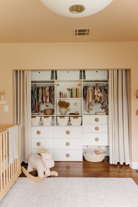 the nursery closet! looks totally custom but was actually just made with a prefab closet kit + a dresser! 

#LTKhome #LTKkids #LTKbaby