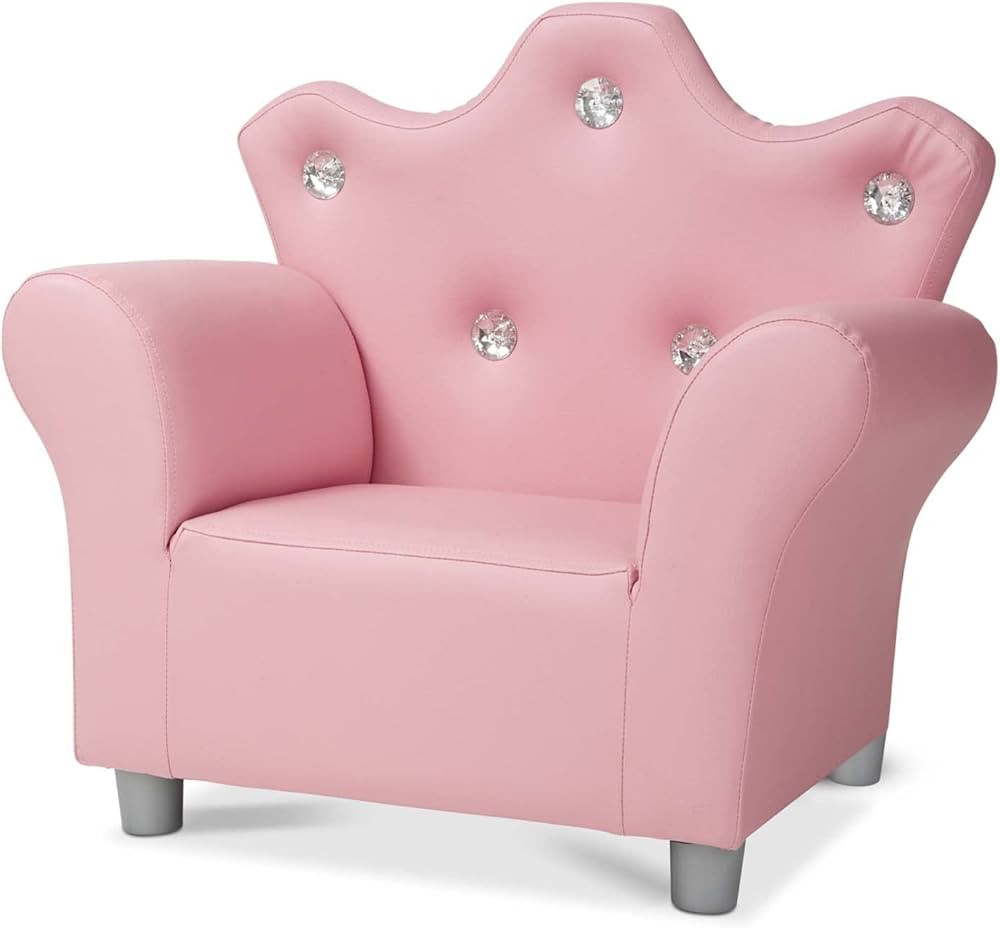 Melissa & Doug Pink Faux Leather Child’s Crown-Back Armchair (Kid’s Furniture) - Princess Cha... | Amazon (US)