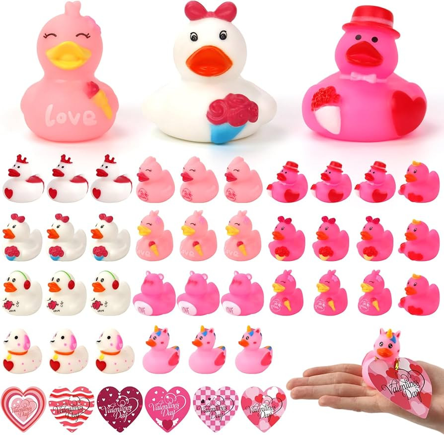36 Pcs Valentines Day Gifts for Kids Classroom, Mini Valentine Rubber Ducks with Cards, Cute Smal... | Amazon (US)