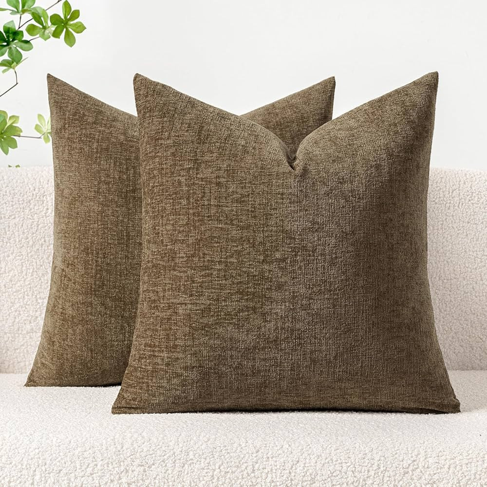 MIULEE Pack of 2 Coffee Throw Pillow Covers 18x18 Inch Soft Chenille Pillow Covers for Sofa Livin... | Amazon (US)