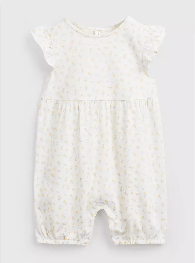 White Ditsy Print Frill Sleeve Romper 6-9 months | Tu Clothing