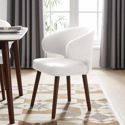 Modern Bouclé Upholstered Dining Chair with Curved Backrest and Solid Wood Legs | Wayfair North America