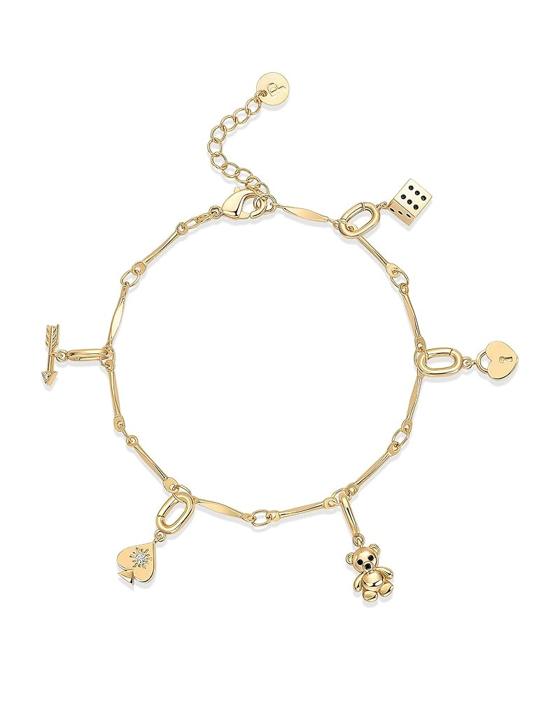 PAVOI 14K Gold Plated Adjustable Bracelet for Women | Twisted Bar & Paperclip Charm Chain Bracele... | Amazon (US)