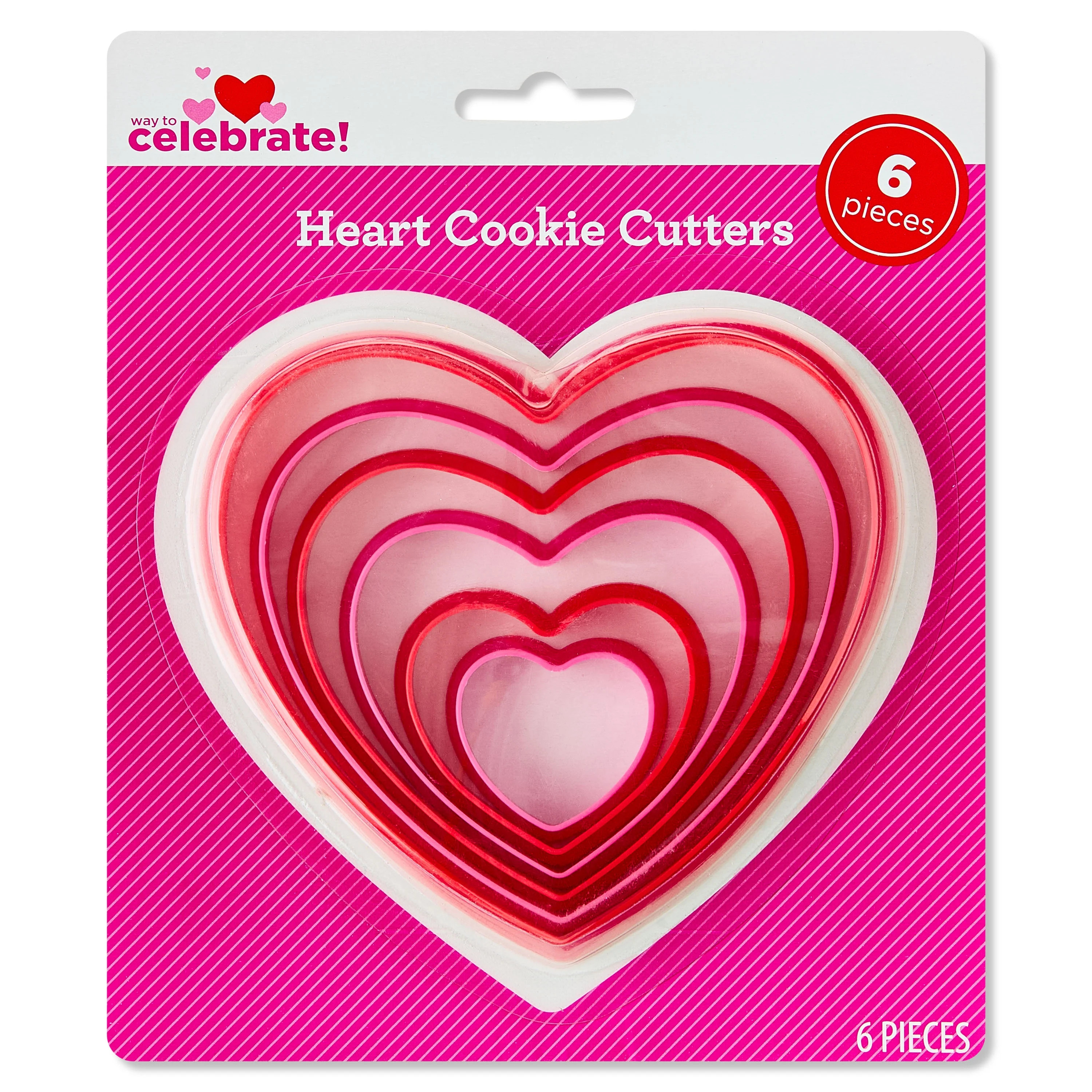 Heart Cookie Cutters, 6 Count, Valentine's Day by Way To Celebrate | Walmart (US)