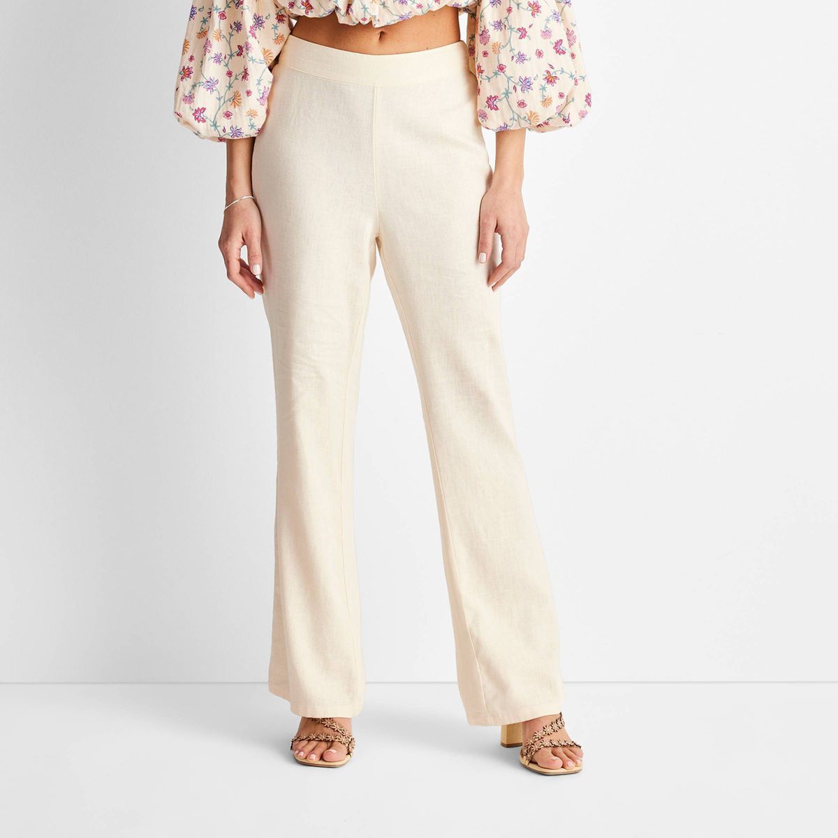 Women's High-Rise Linen Flare Pants - Future Collective™ with Jenny K. Lopez Cream | Target