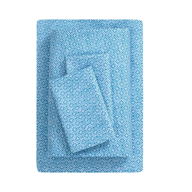 Mainstays by Becky G. & Alejandra 4-Piece Blue Cool Geo Super Soft Microfiber Bed Sheet Set, Quee... | Walmart (US)