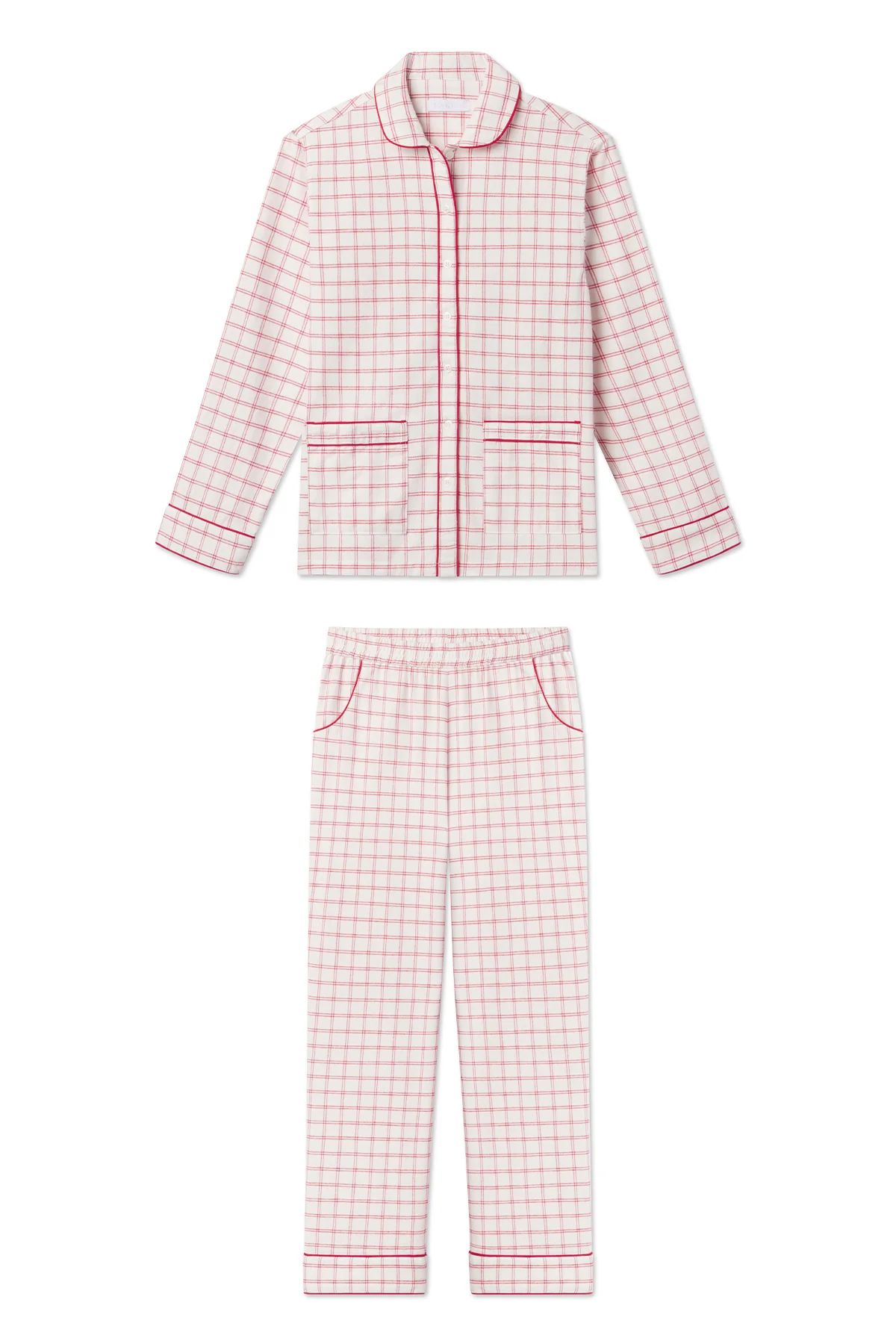Flannel Piped Pants Set in Scarlet Windowpane | Lake Pajamas