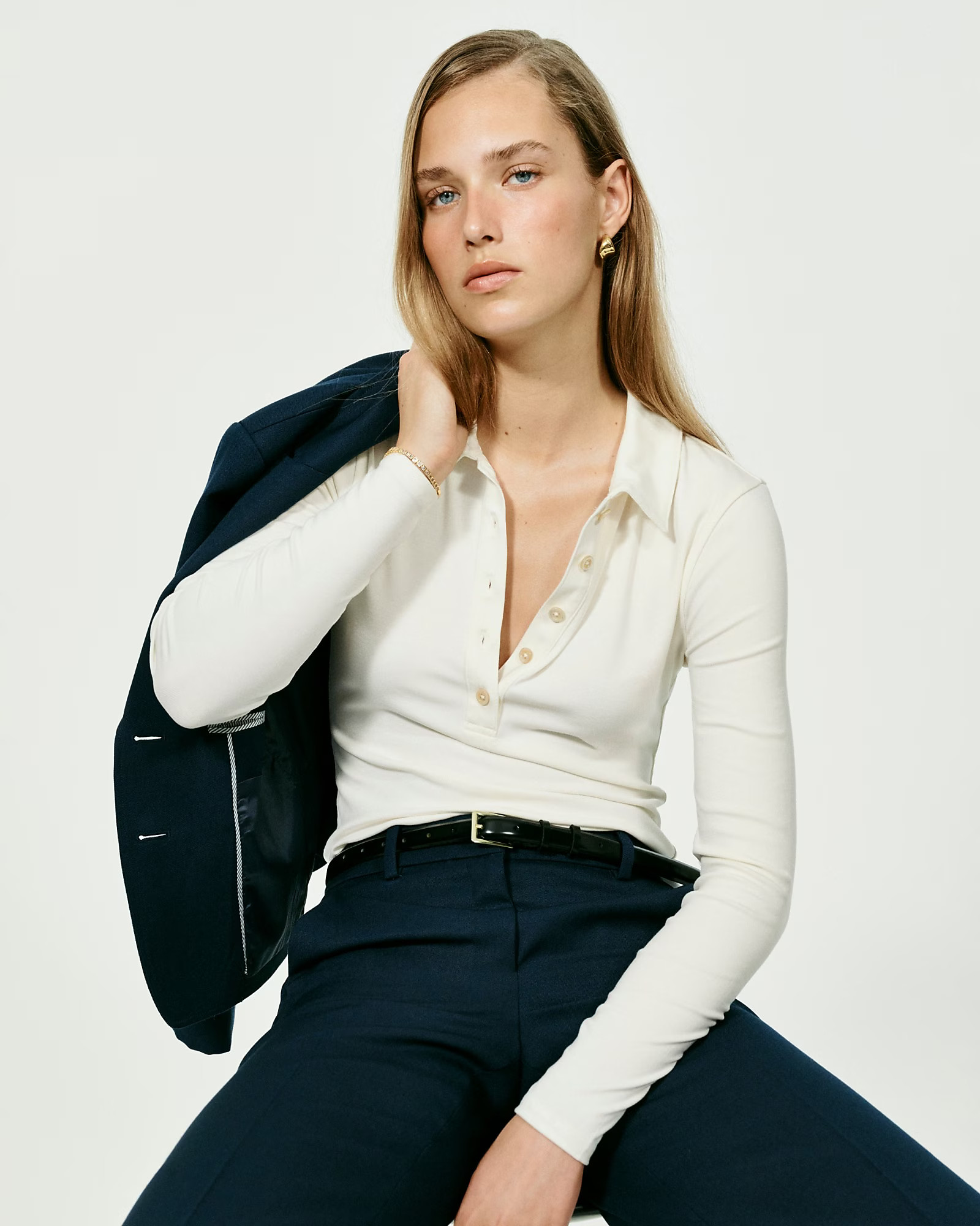 Long-sleeve polo-style top in refined rib | J. Crew US
