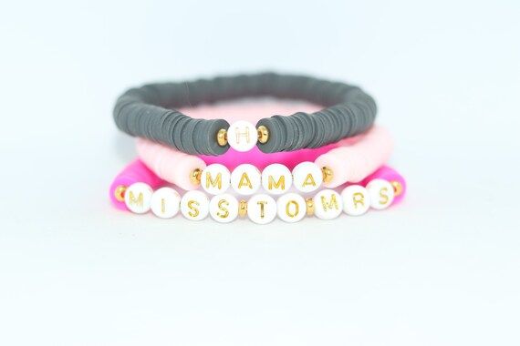 custom heishi bracelets in GOLD AND WHITE letters | Etsy (US)