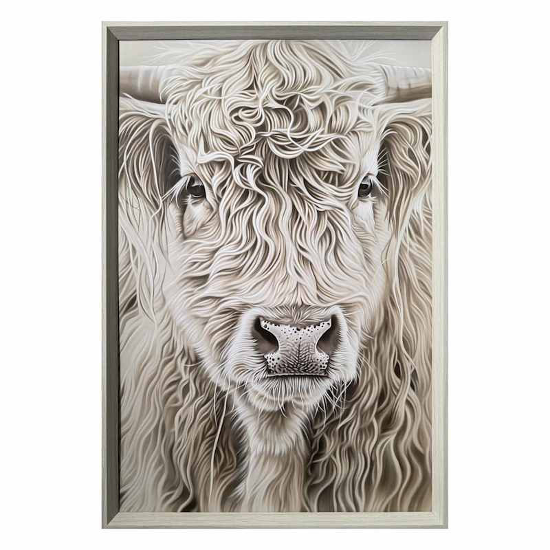 Glass Framed Highland Fluffy Cow Paper Wall Art, 25x37 | At Home