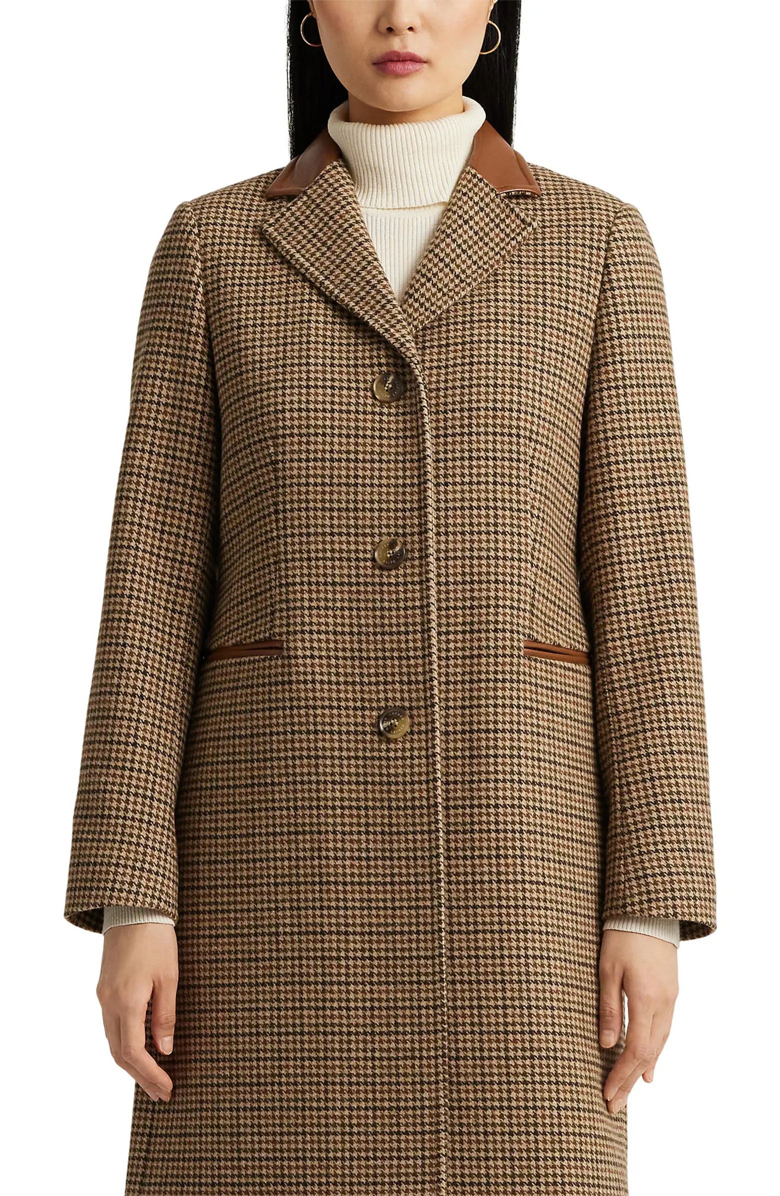 Houndstooth Single Breasted Insulated Coat | Nordstrom