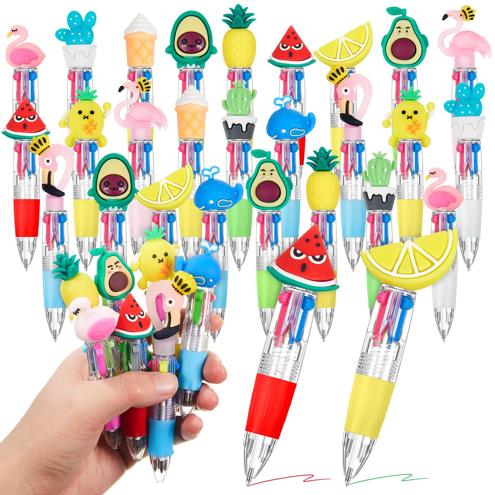 Kosiz 24 Pcs Summer Multicolor Pen in One 4 In1 Colored Cute Pens Retractable Fruit Flamingo Cact... | Amazon (US)