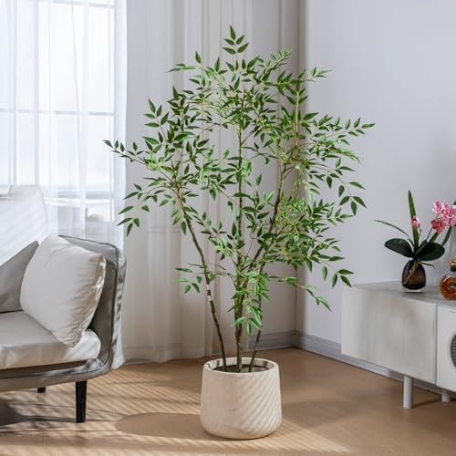 4.6ft Faux Bamboo Tree Artificial Nandina Tree Artificial Indoor Plants Realistic Fake Potted Tre... | Amazon (US)