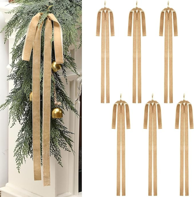 Janinka 6 Pcs Velvet Christmas Swag Bow 23.5x15.5 Inch Rustic Large Velvet Christmas Staircase Wr... | Amazon (US)